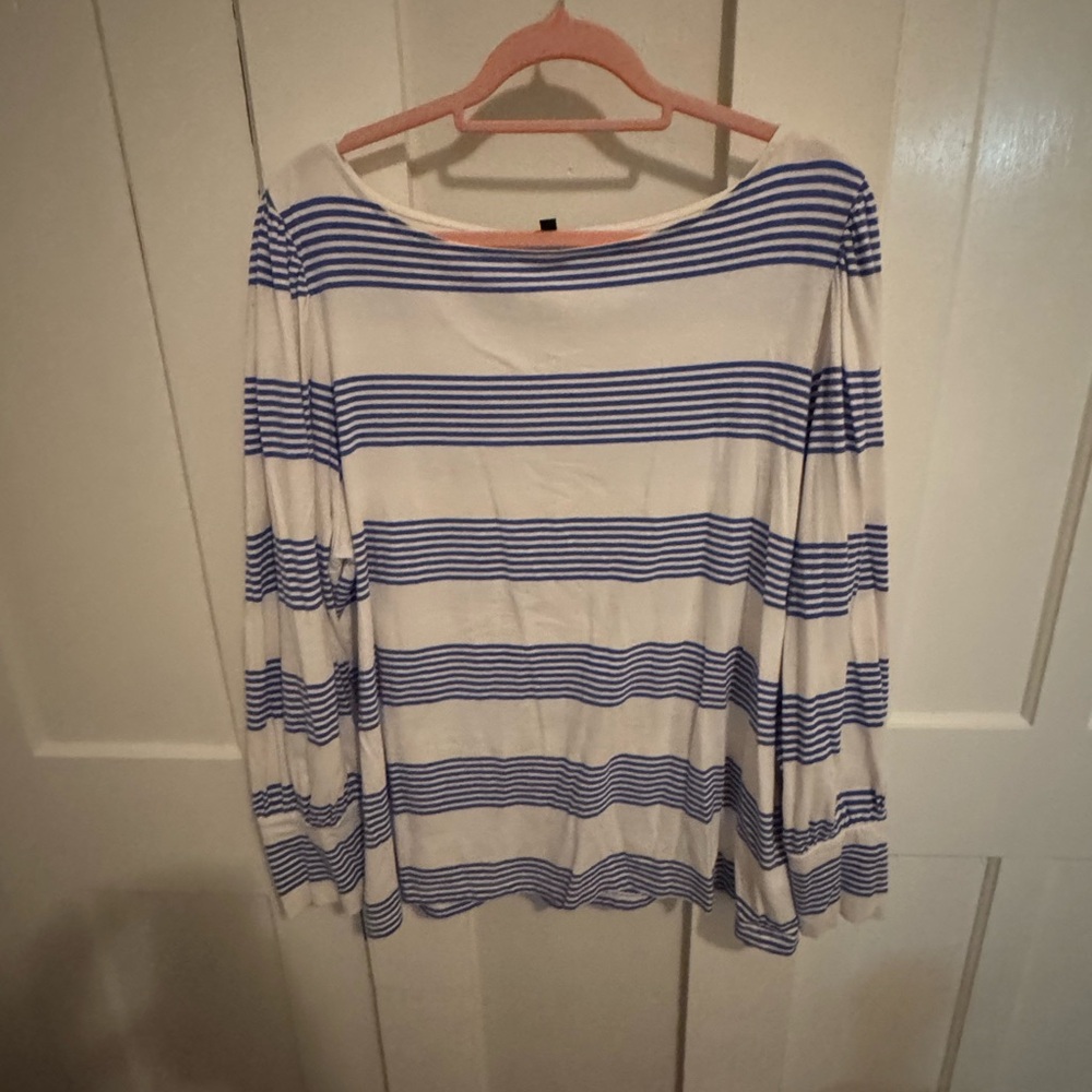 Talbots Navy and White Striped Long Sleeve Top